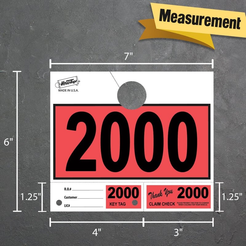 Versa-Tags 1000 Red Car Dealer Service Hang Tags Service Dispatch Numbers, Service Department Numbered Key Tags for Mechanic Repair Shop 3 Part Key Ring - Red (2000-2999) - Image 2